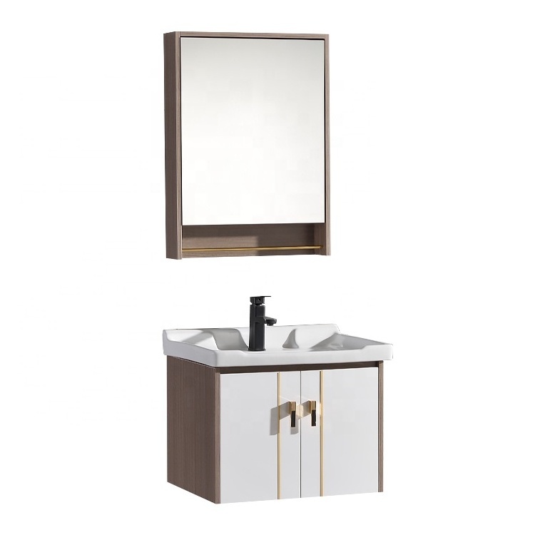 New Design PVC Bathroom Cabinet 24 Inch Small Vanity Hotel Furniture Modern Rectangle 1 Set Mobile Bagno Con Specchio Plywood