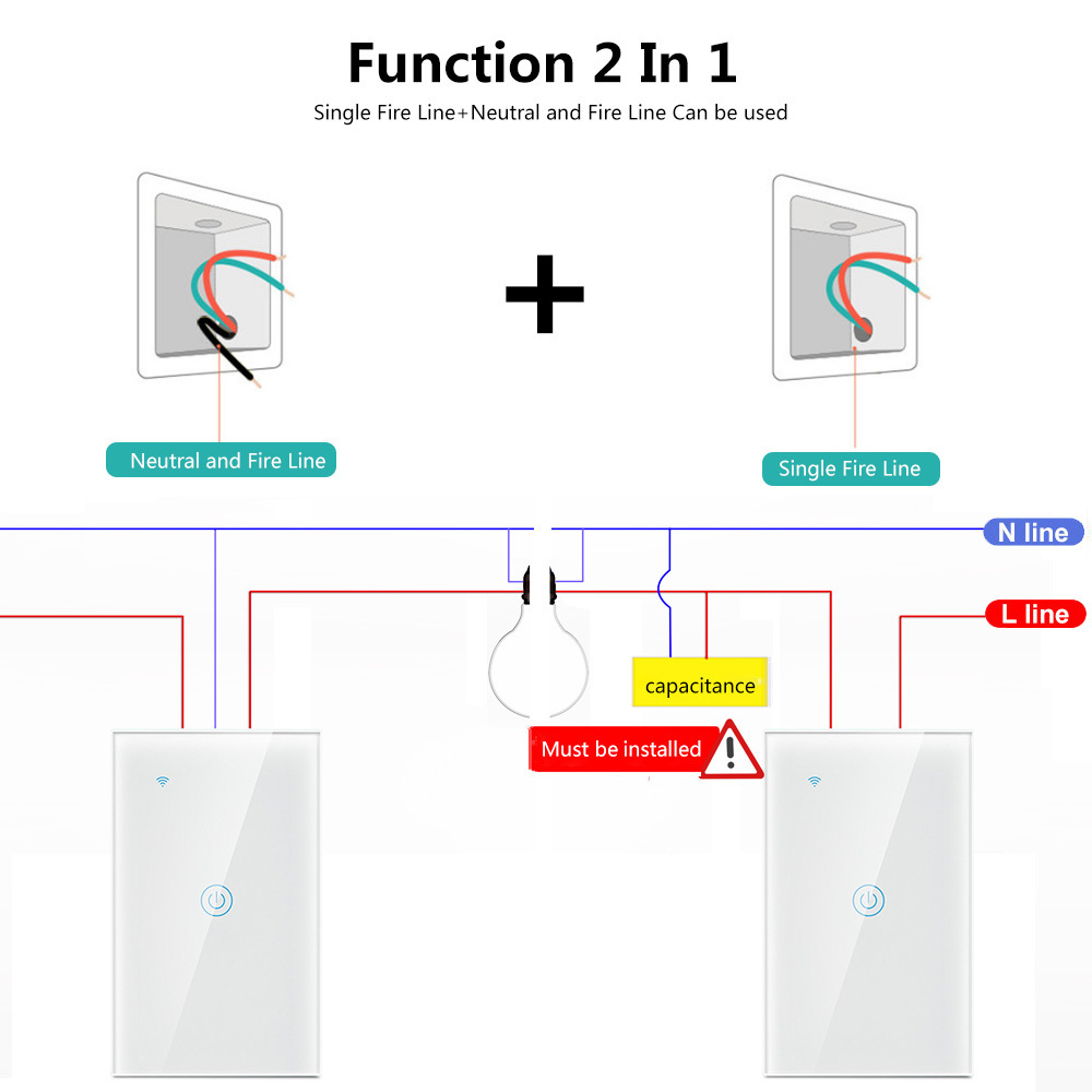 Mday WiFi 220V 1/2/3/4 Gang 1 Way Crystal Glass Panel Wall Light Touch Switch US AU Standard Tuya Smart Switch