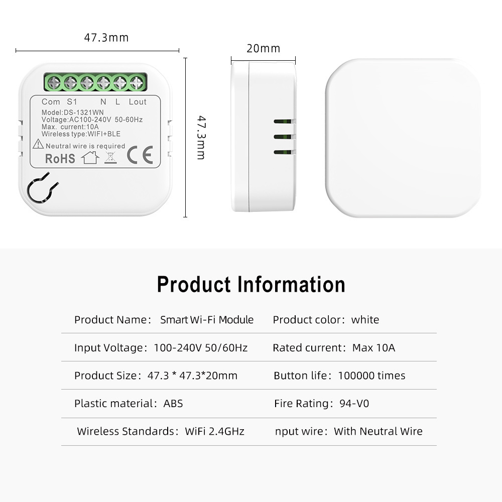 M.DAY OEM Tuya 1 gang 1 way Switch WiFi Module Mini DIY 10A Wireless Timer Remote Control Switch for Light