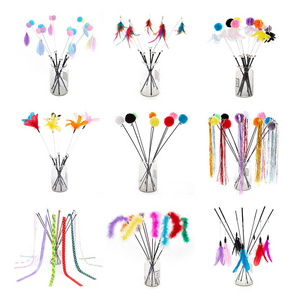 Wholesale Colorful Feather Interactive Cat Toy Teaser Stick Cat Toy Feather Wand Playing