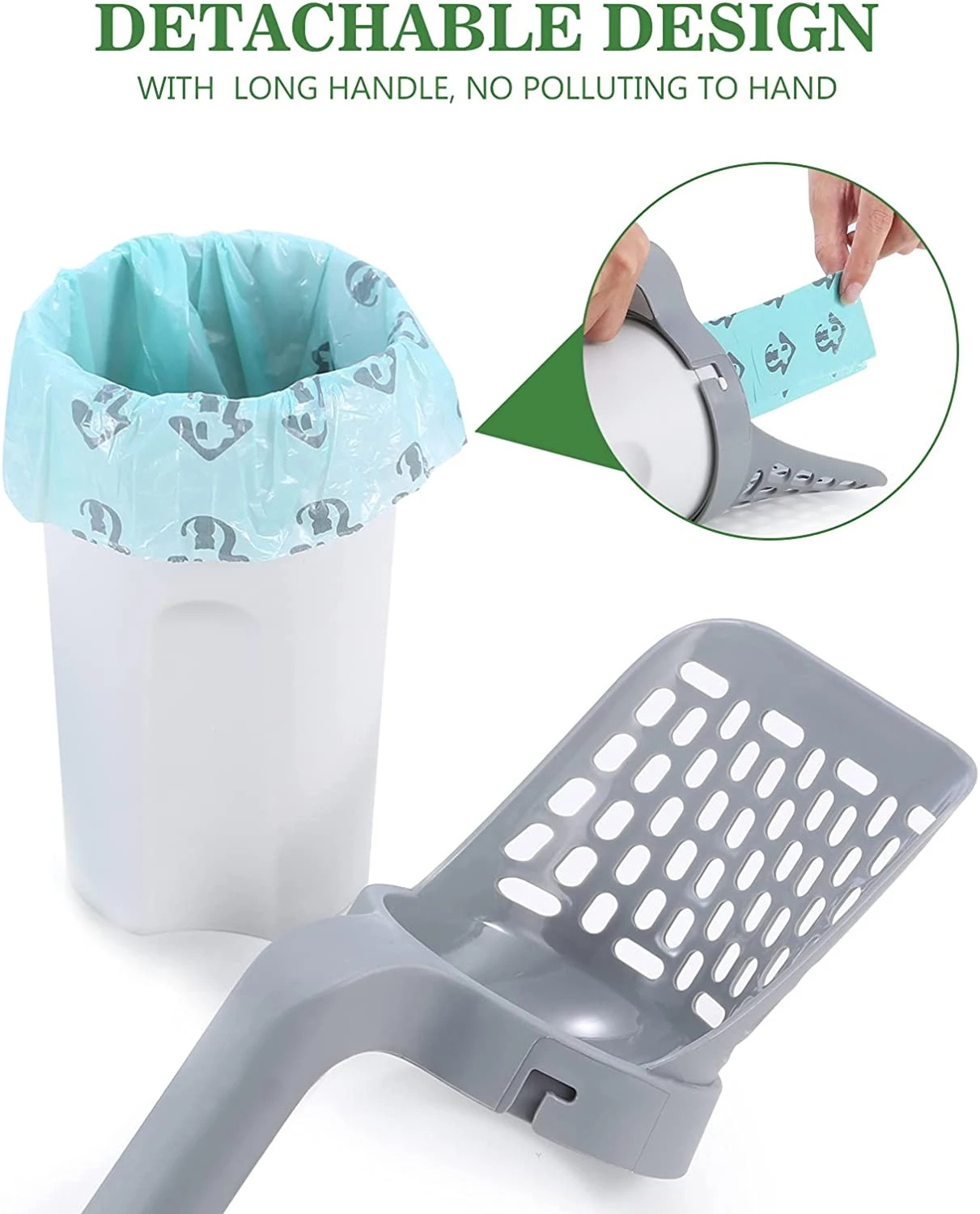 Durable Portable Integrated Cat Litter Shovel High Capacity Kitten Cat Litter Scooper With Waste Bags Pet Cleaning Supplies