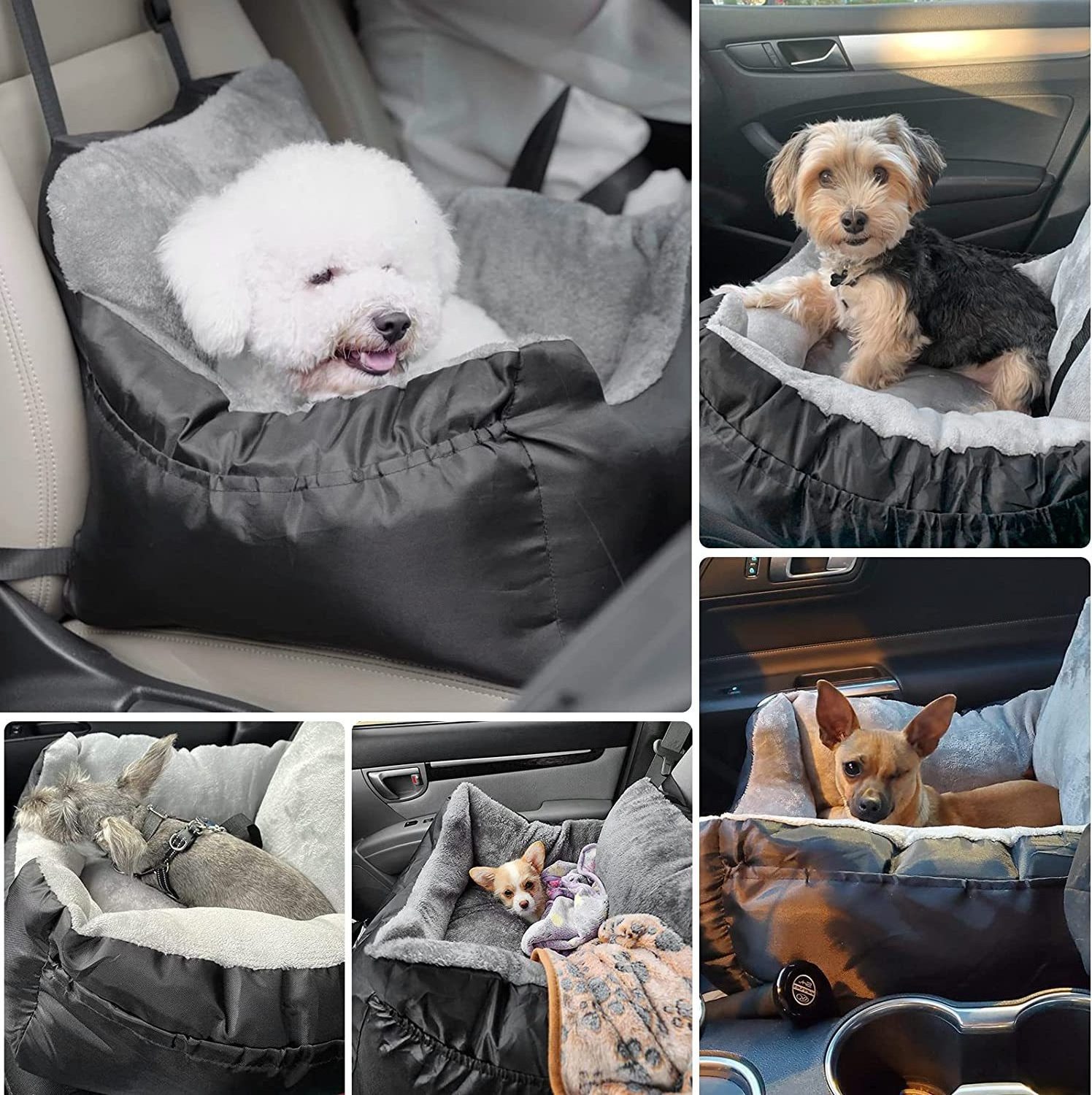 Dog Booster Seat Cats Detachable and Washable Soft Dog Booster Seats with Storage Pockets Leash Pet Car Travel Carrier Bed