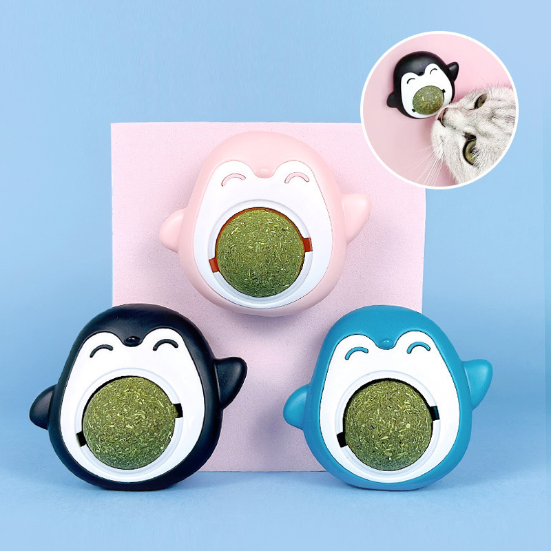 New Design Lovely Penguin Design Safe Interactive Ball Catnip Mint Sucker Wall Ball Cat Toy With Catnip Mint