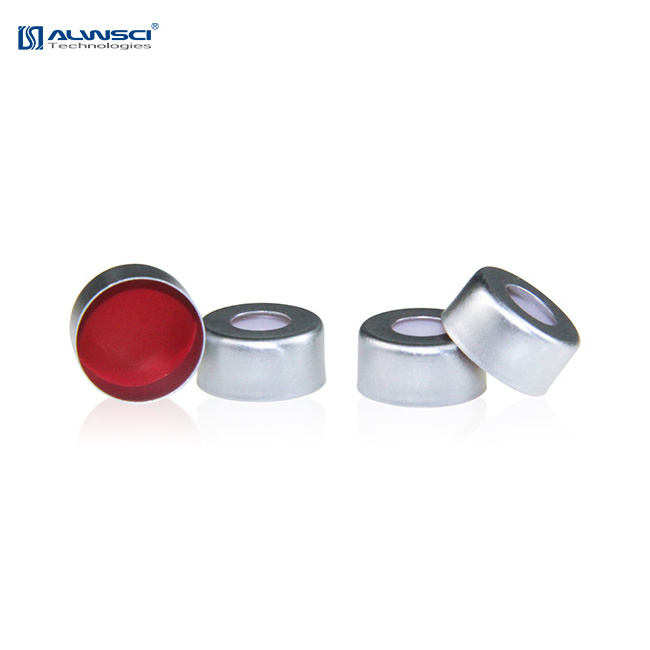 ALWSCI 1.5ml crimp top hplc vials 11mm pp cap w red PTFE white silicone septa glass bottle aluminum cap 11-SP3002