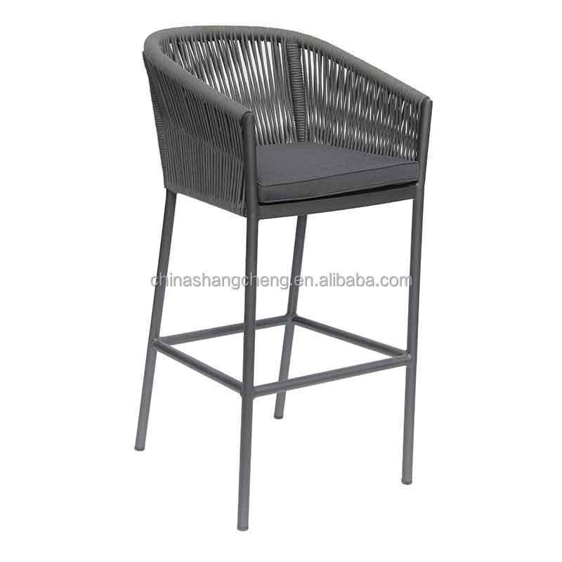 Nordic Aluminum Patio Modern Restaurant Bistro Cafe Garden Balcony Outdoor Furniture Bar Stool Woven Rope Bar Chair