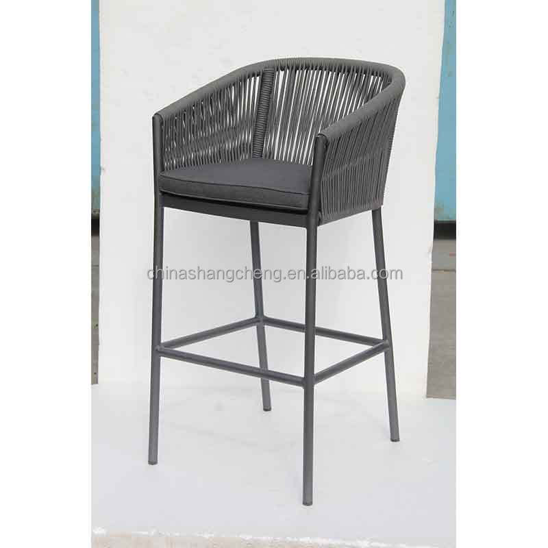 Nordic Aluminum Patio Modern Restaurant Bistro Cafe Garden Balcony Outdoor Furniture Bar Stool Woven Rope Bar Chair