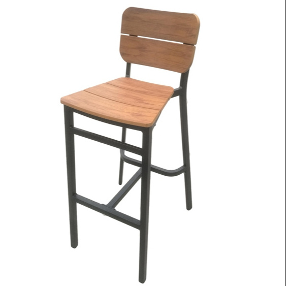 Nordic Modern Style Bistro Patio Restaurant Cafe Outdoor Aluminium High Bar Chair Wooden Bar Stool