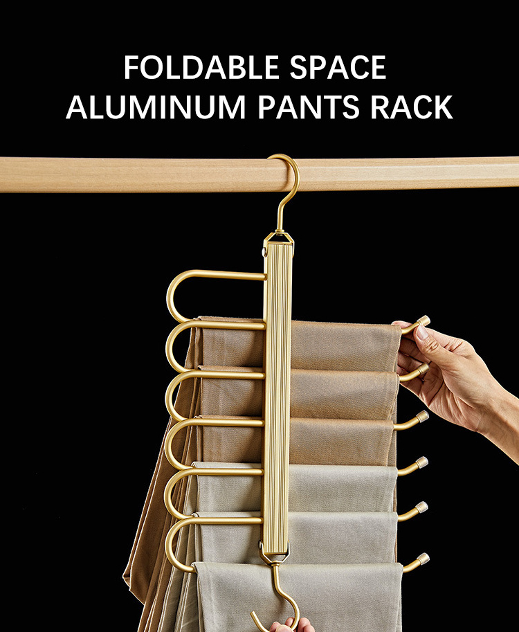 Aluminum alloy pants hanger multifunctional foldable pants hangers multi-layer storage for clothing saving space