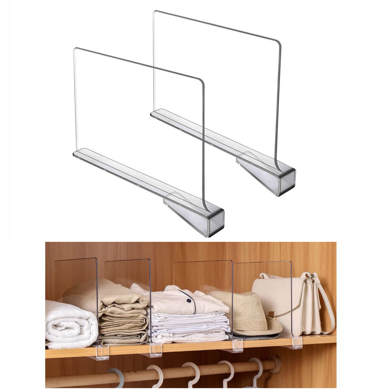 Acrylic Shelf Divider Wood Shelf Dividers White Closet Shelf Separators Clothing Organizer Perfect for Bedroom