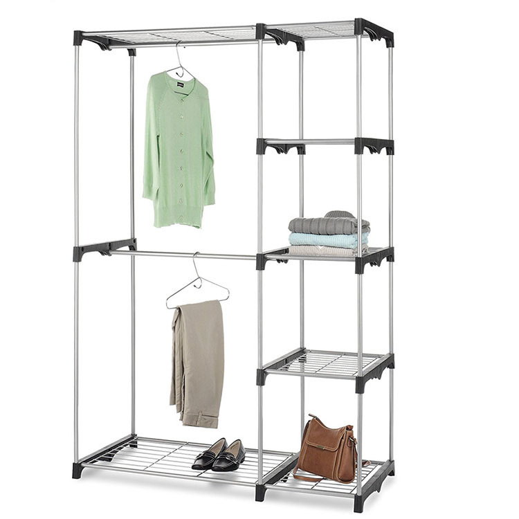 Metal Assembling Wardrobe for Hanging Clothes Storage Shoes Bedroom Wardrobe Multi-Layers Clothes Stand Rack