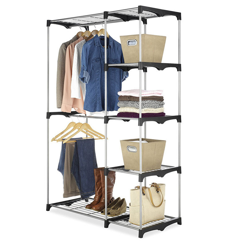 Metal Assembling Wardrobe for Hanging Clothes Storage Shoes Bedroom Wardrobe Multi-Layers Clothes Stand Rack