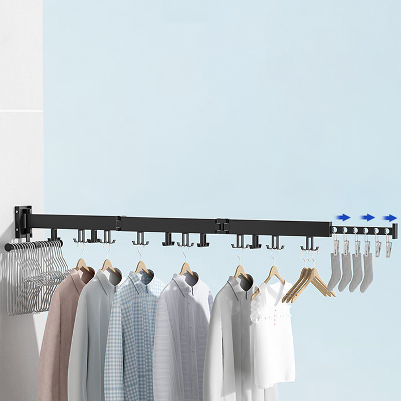 Wall Mounted Clothesline Laundry Hangers Racks Folding Clothes Hanger Retractable Clothing Drying Rack