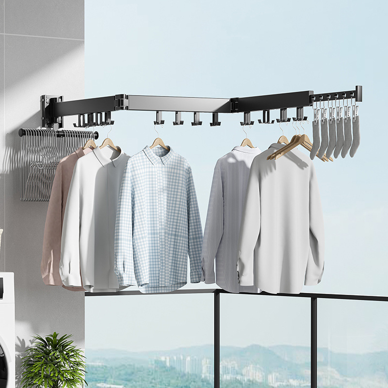 Wall Mounted Clothesline Laundry Hangers Racks Folding Clothes Hanger Retractable Clothing Drying Rack