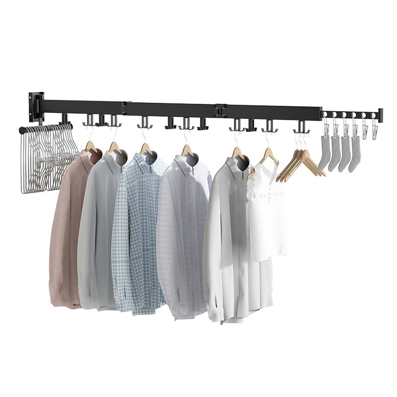 Wall Mounted Clothesline Laundry Hangers Racks Folding Clothes Hanger Retractable Clothing Drying Rack