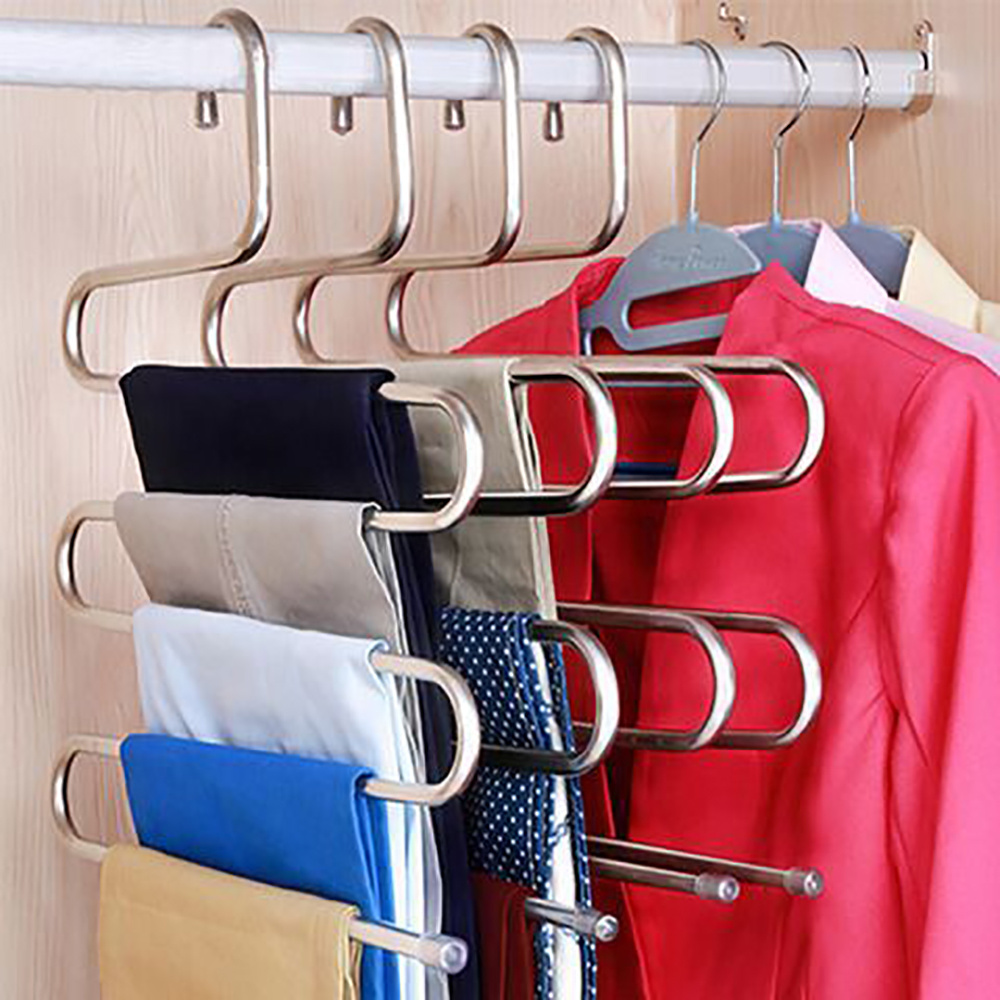 Closet Organizer Multifunction 5 Layer Metal S Shape Space Saving Trouser Pants Hanger S-type