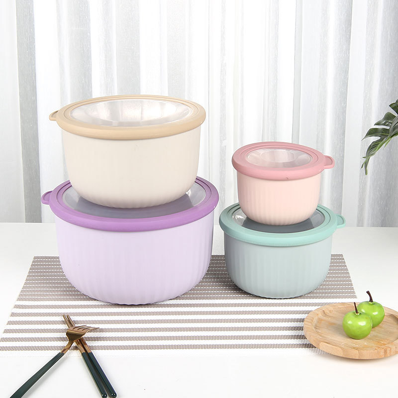 4pcs/set Colored reusable plastic PP fruit salad storage bowls container with lid