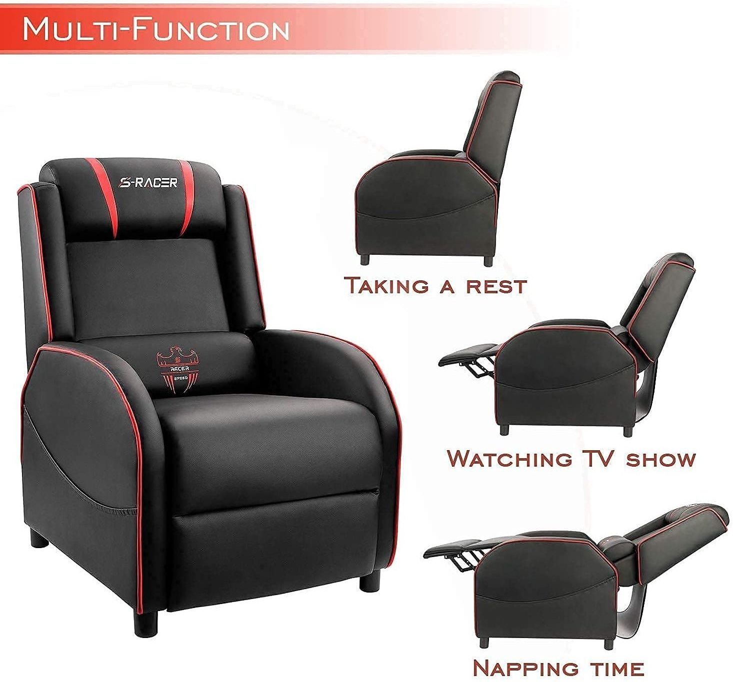 Gaming Recliner Chair Racing Style Single Living Room Sofa Recliner PU Leather Recliner Seat Home Theater Seating