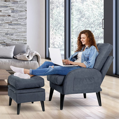 SANS Comfy Fabric Lounge Accent Chair with Ottoman Modern Stylish Sofa Chair for Living Room