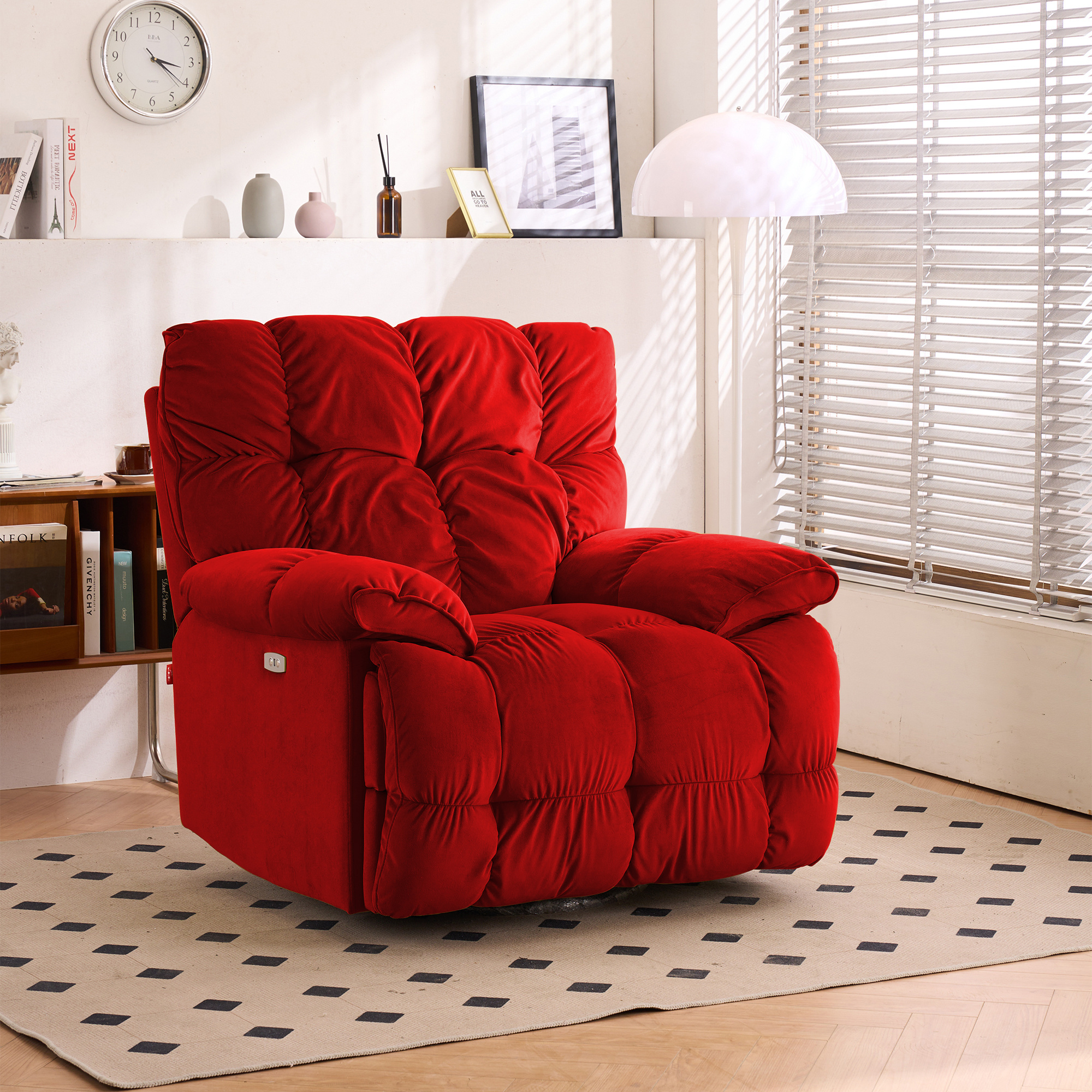 SANS Modern Design Nordic Velvet Swivel Power Recliner Sofa Chair for Living Room