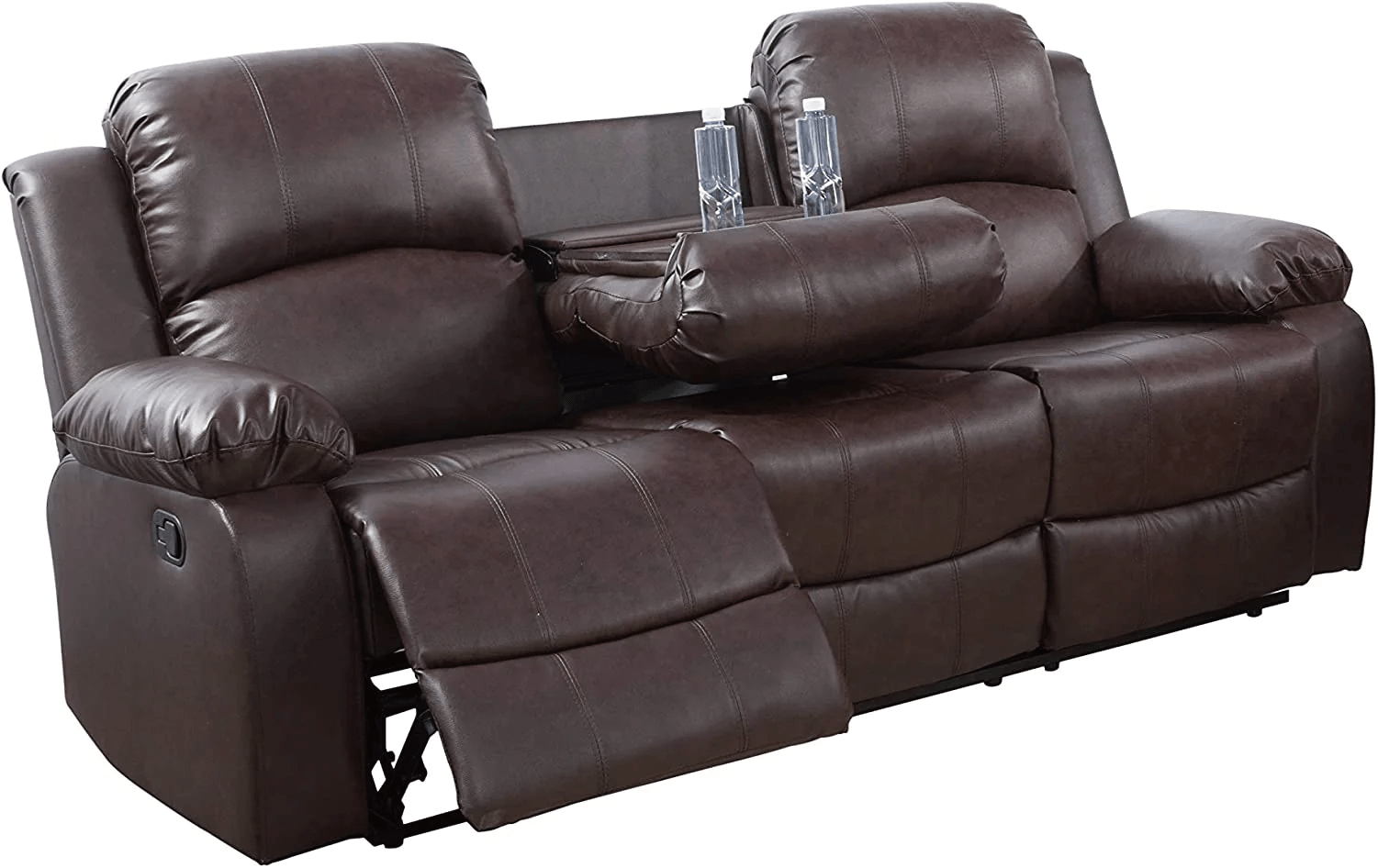 Luxurious Reclining Sofa Set Leather Manual Recliner with Drop down Table for Living Room Home Theater