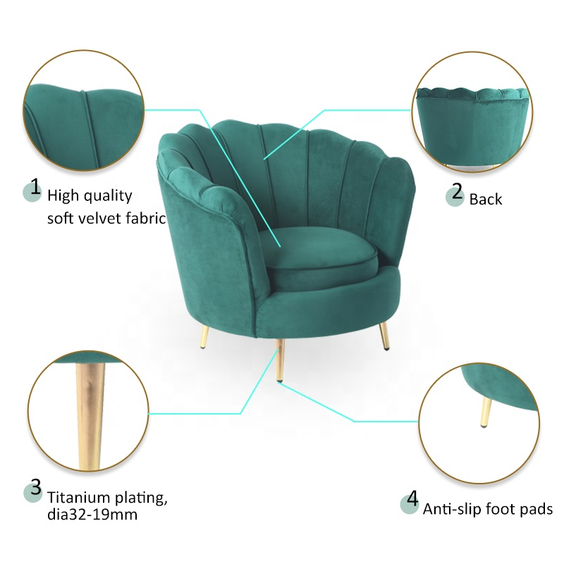 Wholesale supply Velvet Fabric Leisure living room quality flower shape leisure sofa chair