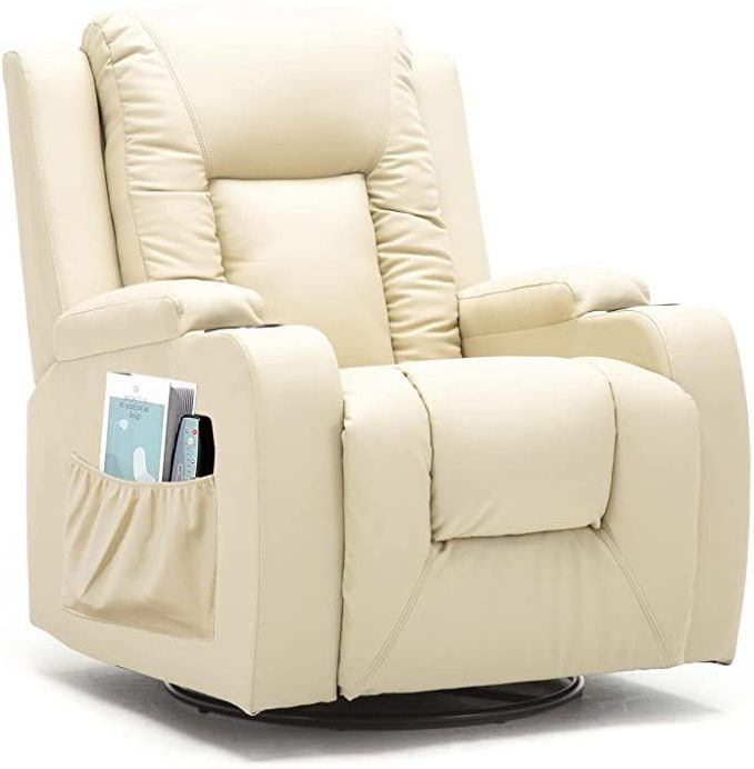 SANS Modern Rocker with Heated Massage Lounge Swivel Leather Recliner Sofa Chair for living room