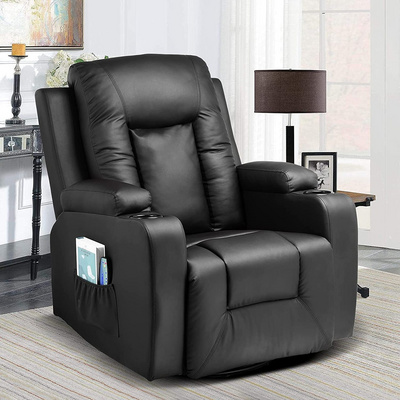 SANS Modern Rocker with Heated Massage Lounge Swivel Leather Recliner Sofa Chair for living room