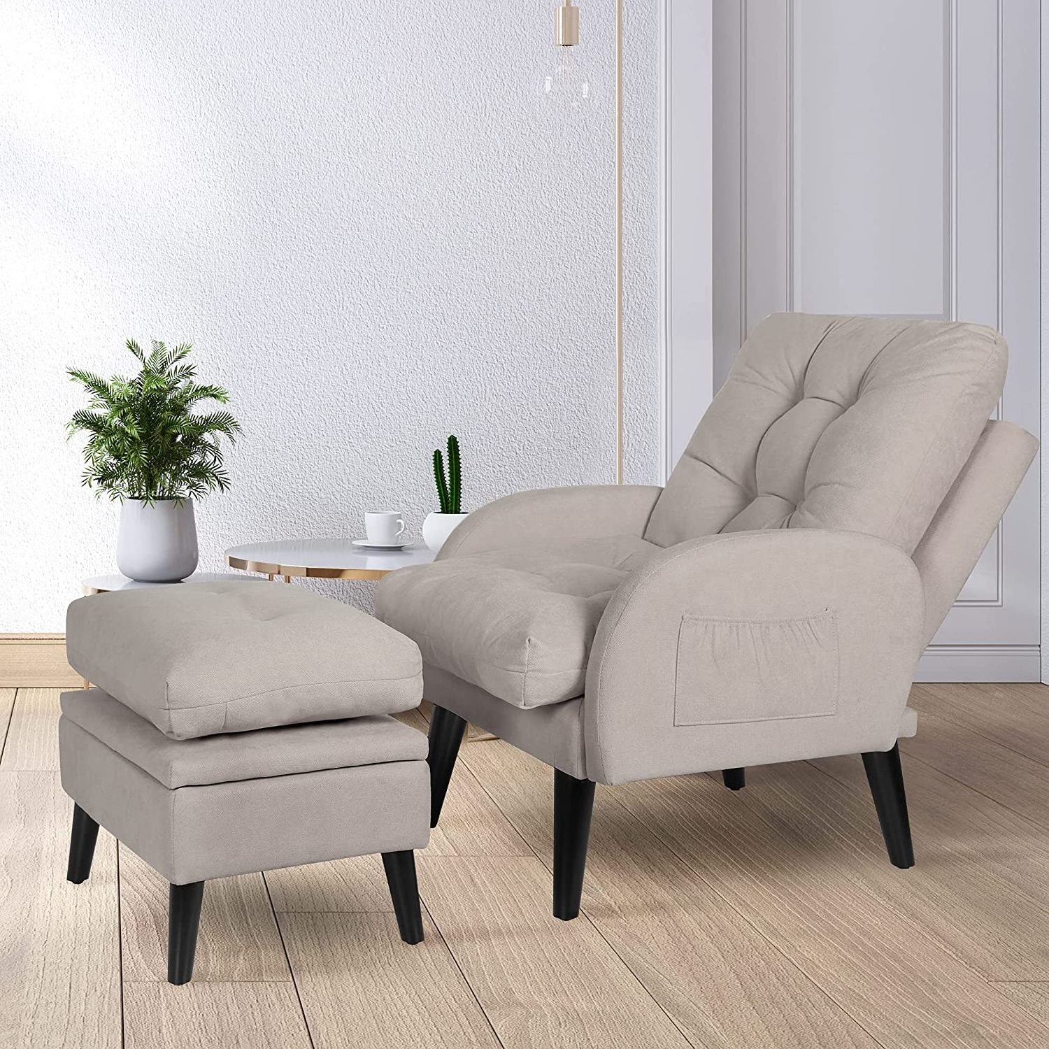 SANS Comfy Fabric Lounge Accent Chair with Ottoman Modern Stylish Sofa Chair for Living Room