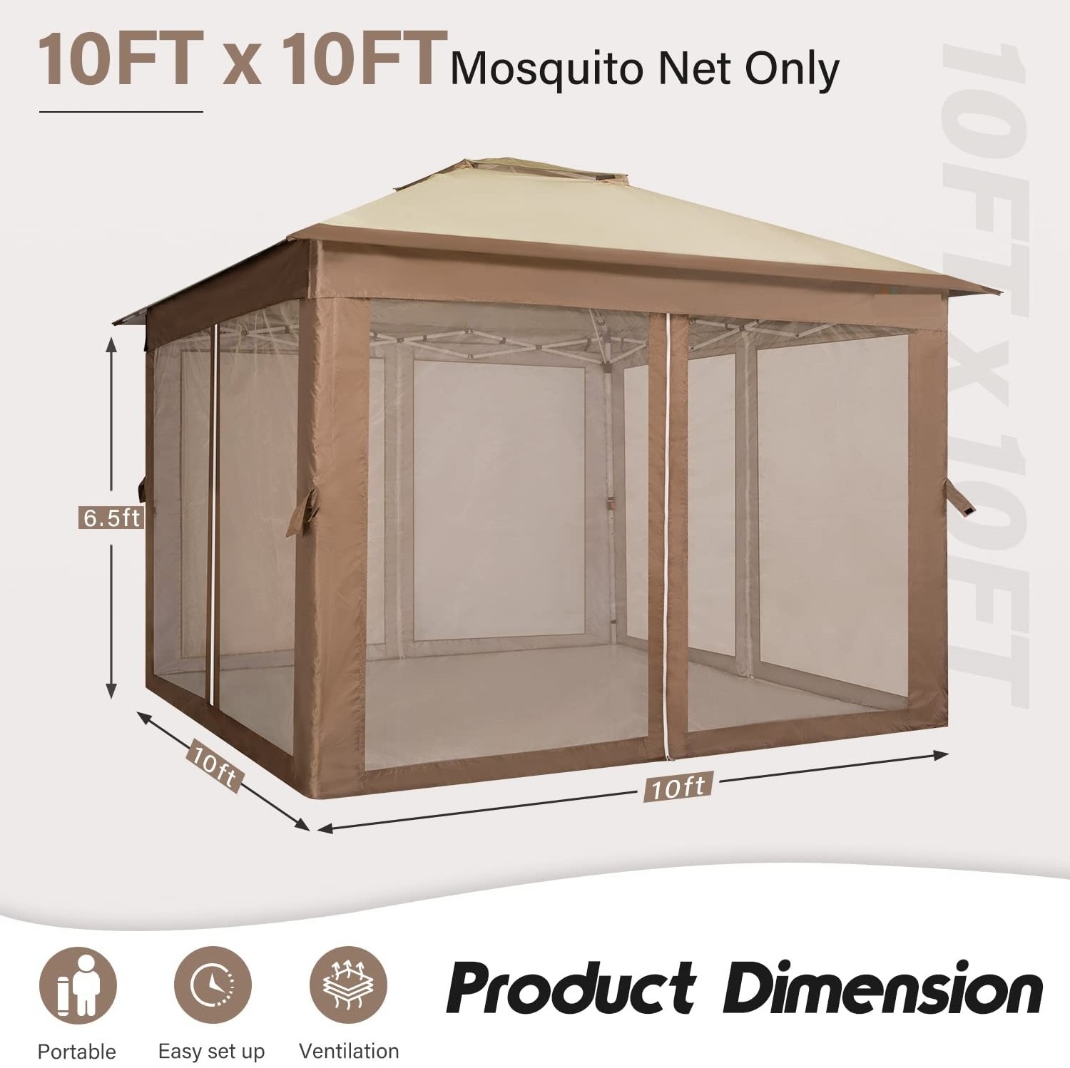 Mosquito Netting Walls with Zipper Entry Replacement Of Top Roof and Sidewalls Only for Patio Canopies Tent