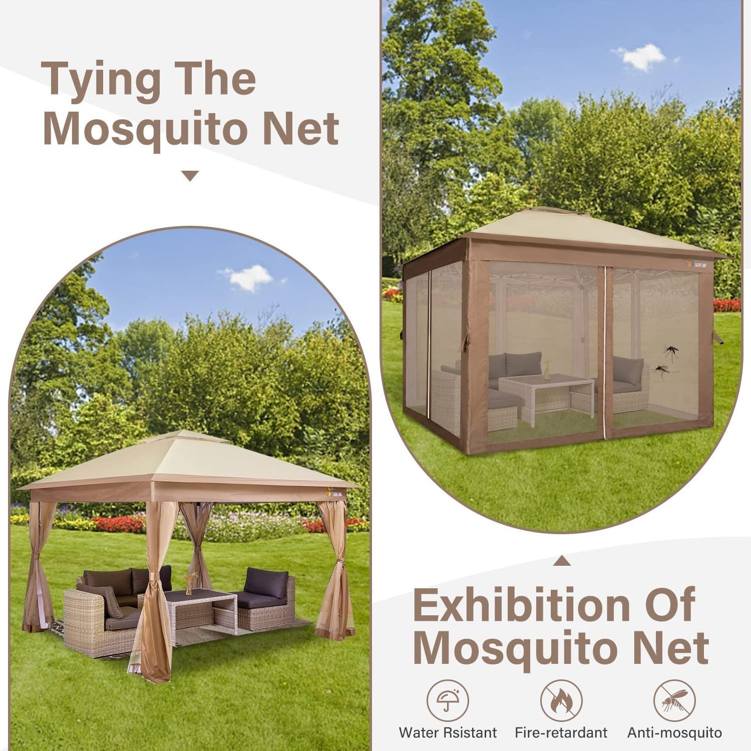 Mosquito Netting Walls with Zipper Entry Replacement Of Top Roof and Sidewalls Only for Patio Canopies Tent