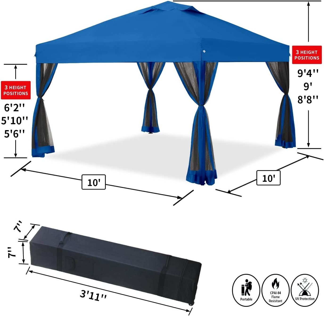 Factory Price  10'x10' Pop Up Commercial Instant Outdoor Party Canopies with 4 Removable Mosquito Netting