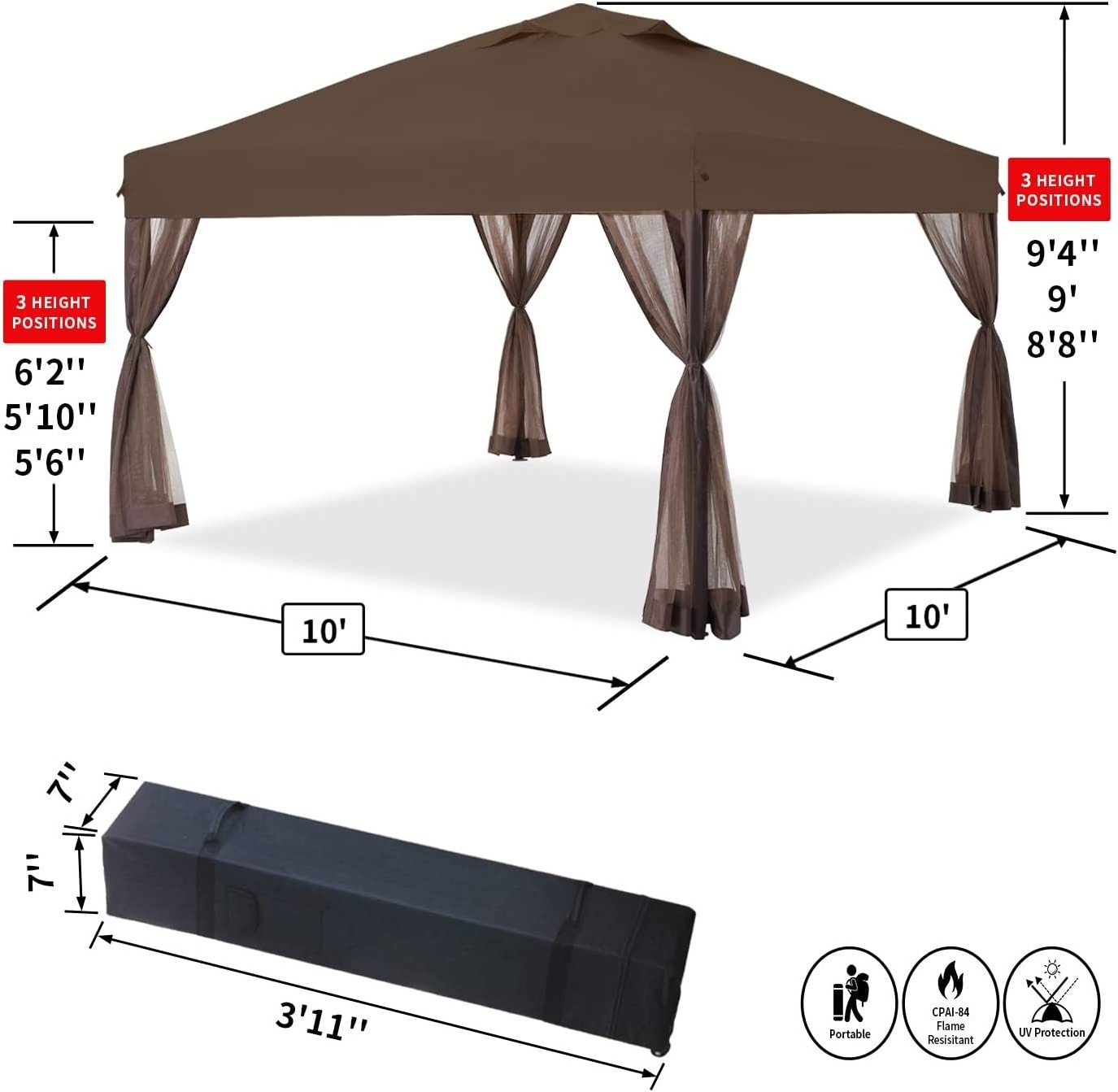 High Quality Outdoor 10x10 Canopy Tent Easy Folding Waterproof Pop Up Tent With net Sidewall