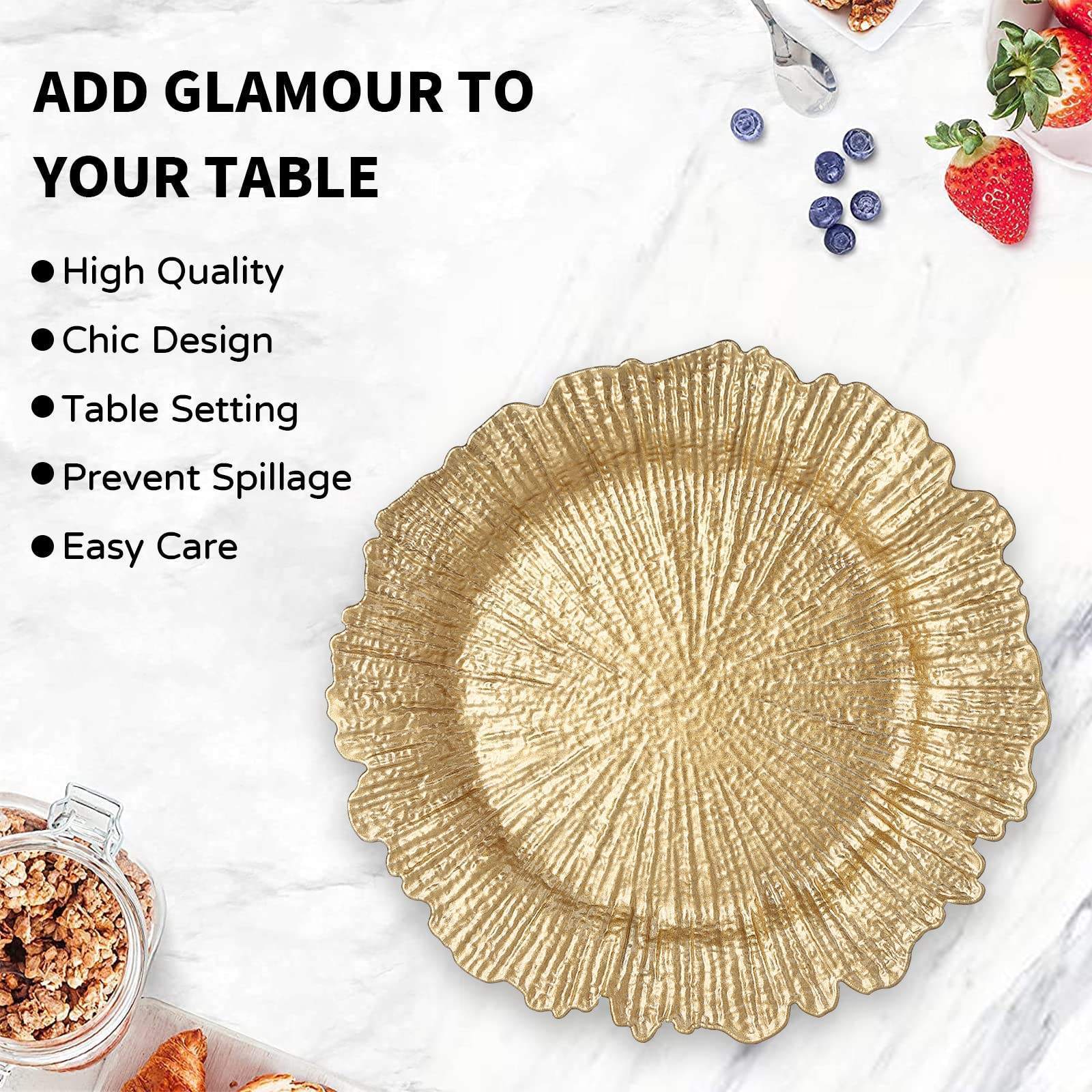 Fashion Irregular Compote Banquet Plate 13 inches Gold Plastic Charger Plates for Dinner Plates, Wedding