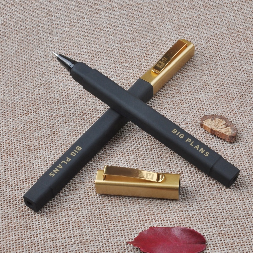 High quality luxury gold clip rubber square hotel ball pen with custom logo