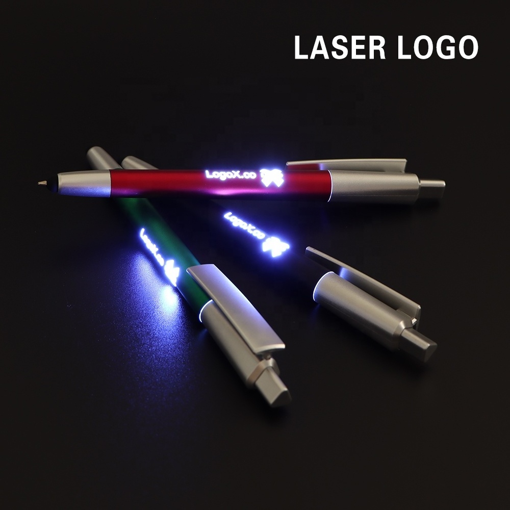 High Quality Promotional 3 in 1 Stylus Ballpoint Pen Custom Laser Light Up Logo LED Light Pen for Gift