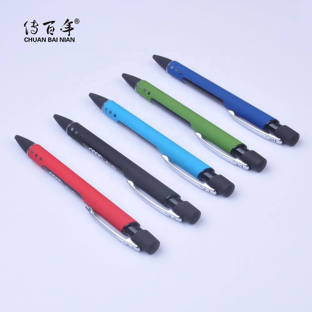 Hot Selling Rubber Coated Led Light Ballpoint Pen with Engraved Logo