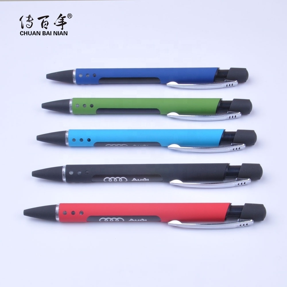 Hot Selling Rubber Coated Led Light Ballpoint Pen with Engraved Logo