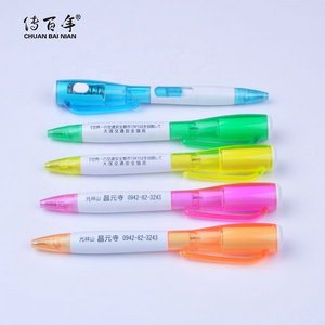 Hot Selling Cheap Multicolor Flashlight Pen Plastic Led Light Ball Pen with Custom Logo