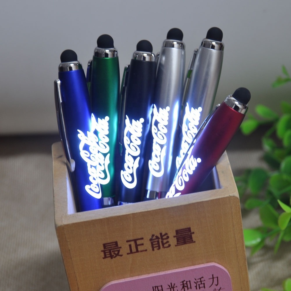 Hot sales promotional gift multifunctional led flash light stylus pen with keychain and phone holder