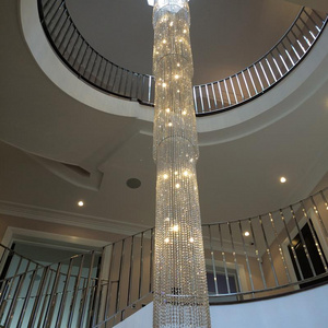 Modern hotel lobby extra long staircase lighting fixture luxury crystal stairway chandelier