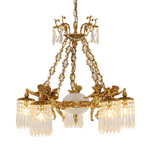 Brass cupid decoration lighting luxury led crystal hanging lamp gold brass pendant light fixture