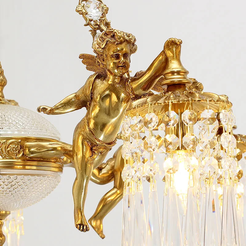 Brass cupid decoration lighting luxury led crystal hanging lamp gold brass pendant light fixture