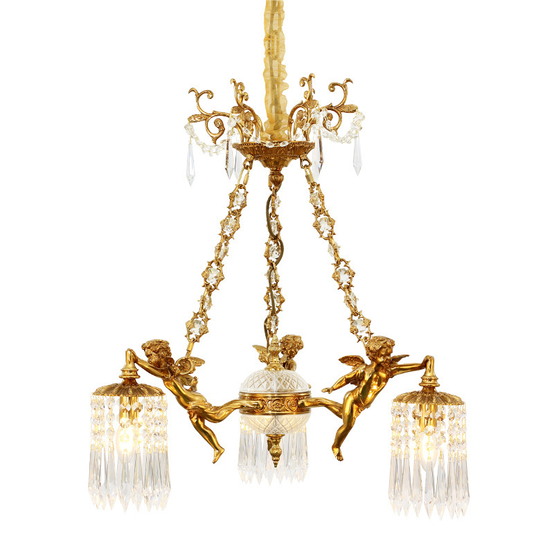 Brass cupid decoration lighting luxury led crystal hanging lamp gold brass pendant light fixture