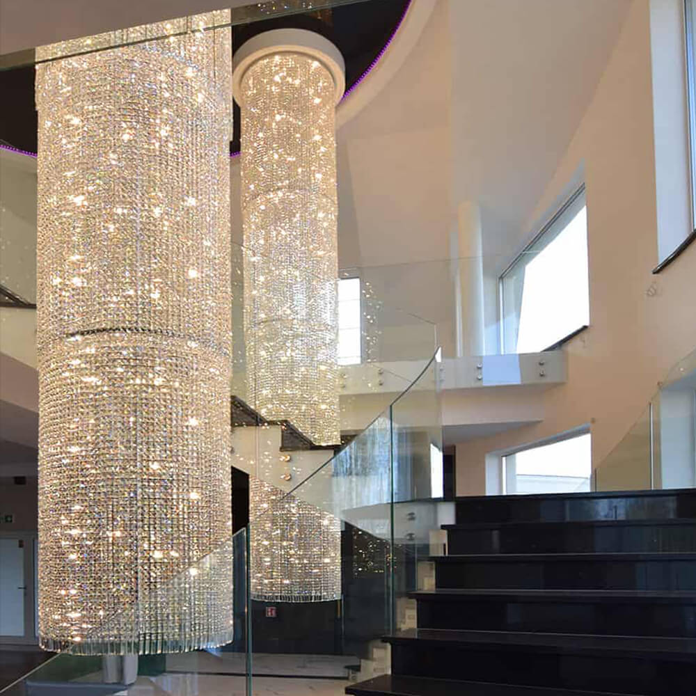 Custom Rotating Modern Long Staircase led ceiling Large Hanging Crystal Chandelier Light For Hotel Foyer Halls