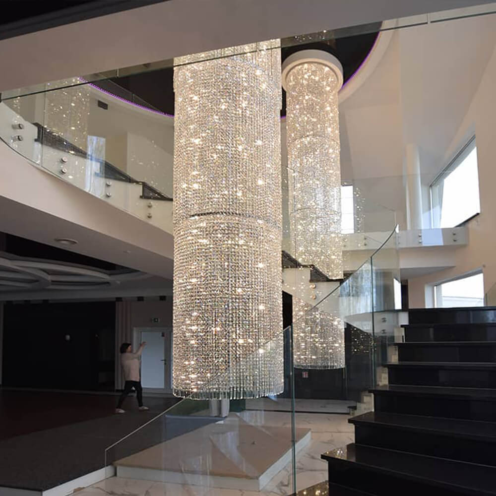 Custom Rotating Modern Long Staircase led ceiling Large Hanging Crystal Chandelier Light For Hotel Foyer Halls