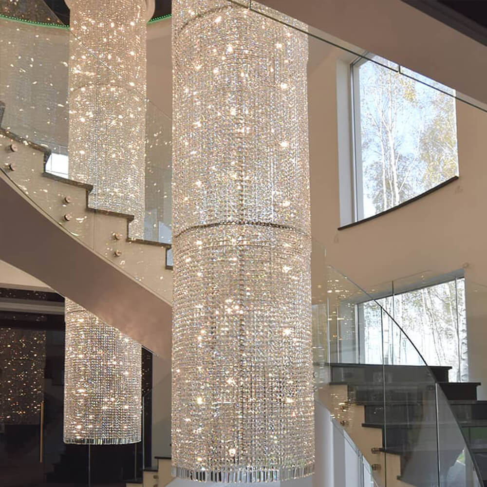 Custom Rotating Modern Long Staircase led ceiling Large Hanging Crystal Chandelier Light For Hotel Foyer Halls