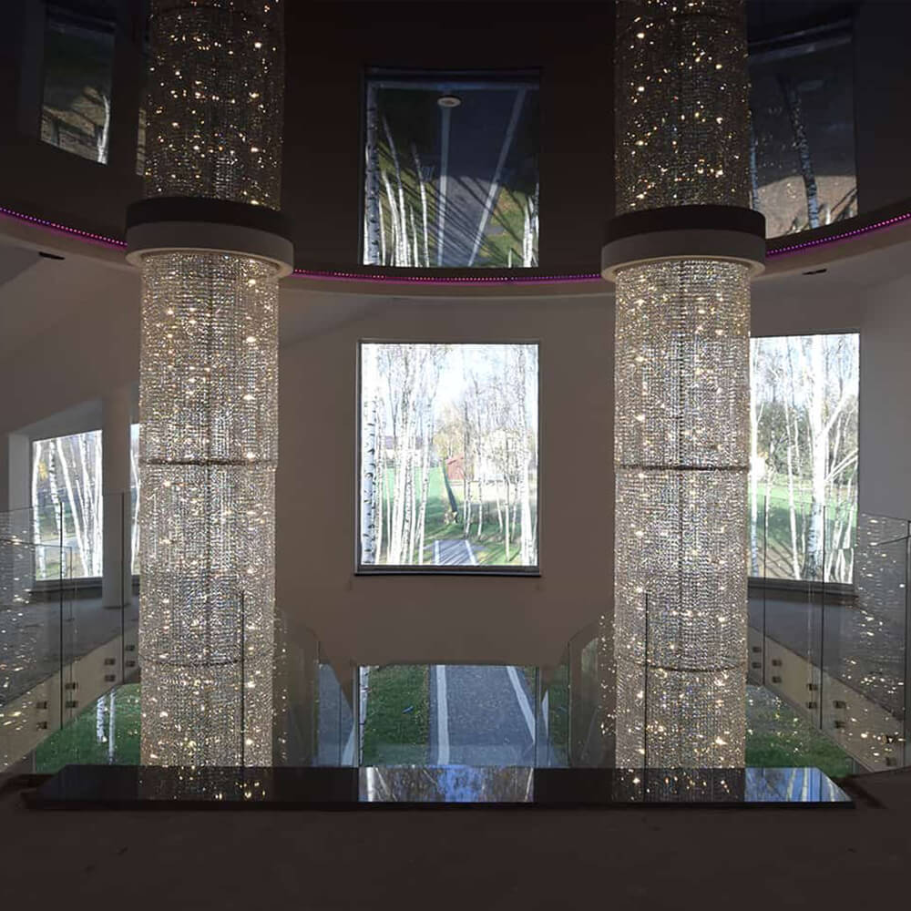 Custom Rotating Modern Long Staircase led ceiling Large Hanging Crystal Chandelier Light For Hotel Foyer Halls