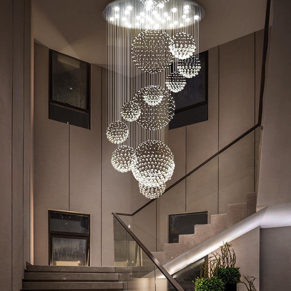 Custom Modern Living Room  Entry Foyer Crystal Spiral Raindrop Chandelier Long Staircase Chandelier