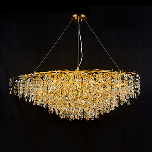 Rustic dining room rectangular pendant light fixtures modern ceiling luxury gold led large tree branch k9 crystal chandelier