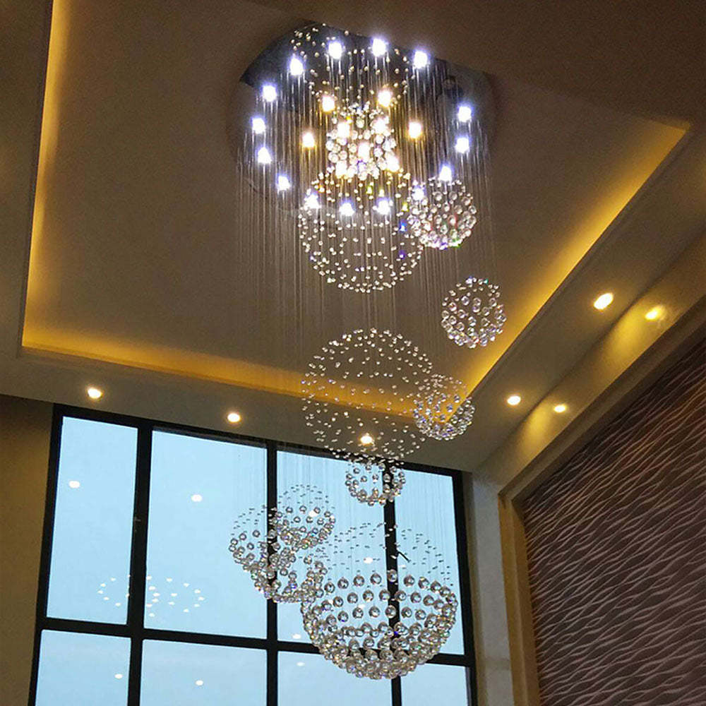 Custom Modern Living Room  Entry Foyer Crystal Spiral Raindrop Chandelier Long Staircase Chandelier